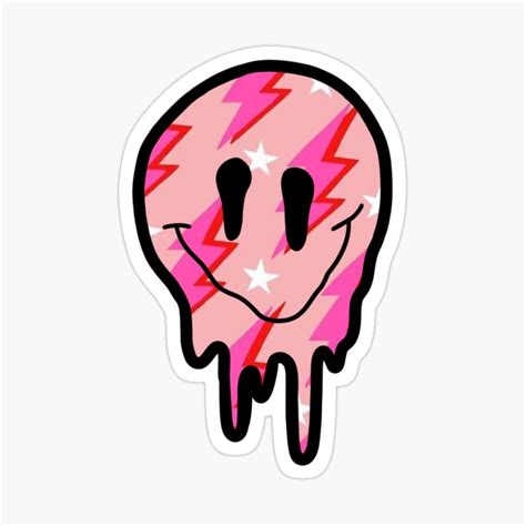 pink lightning bolt drippy smiley face Sticker by zarapatel | Face