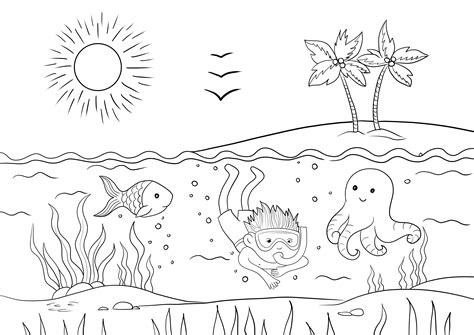 Tropical Beach Coloring Page For Free Printing