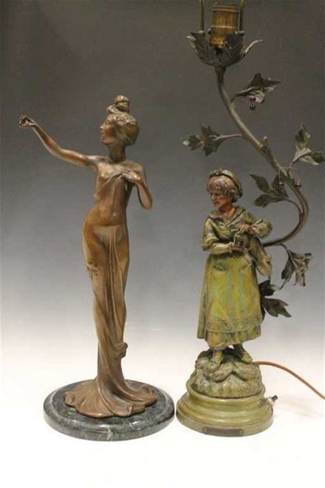 Bronze Art Nouveau Sculpture Bonnefond And Lamp