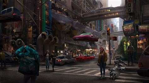 Artwork Digital Science Fiction Car People Concept Art Cyberpunk City