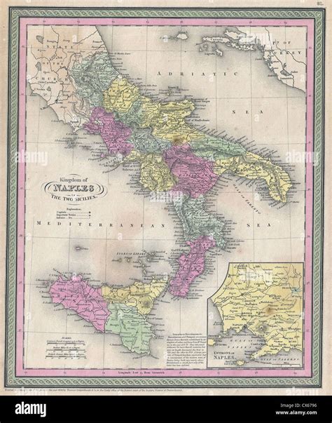 1853 Mitchell Mapa Del Sur De Italia Nápoles Sicilia Fotografía De