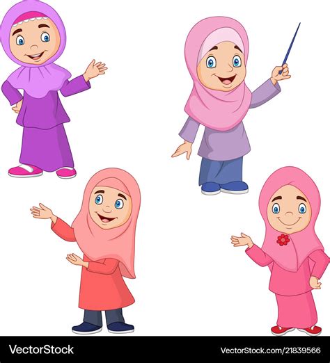Cartoon Muslim Girl Collection Set Royalty Free Vector Image