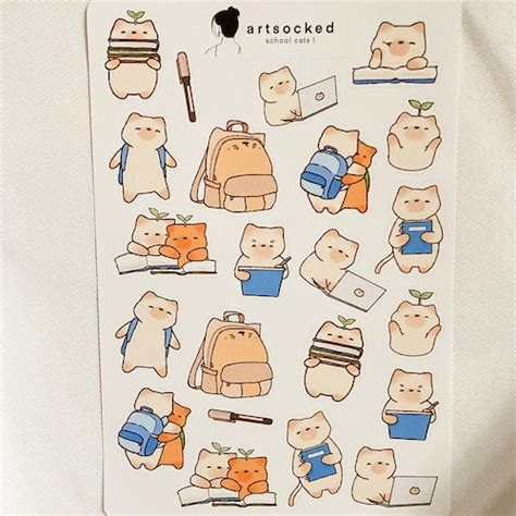 School Cats Sticker Sheet Cute Kawaii Aesthetic Stickers Etsy