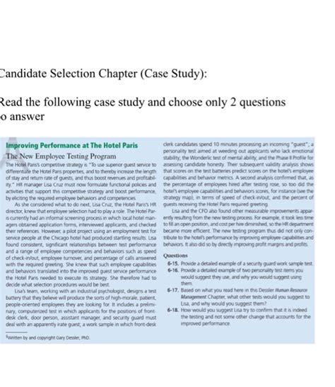 Solved Candidate Selection Chapter Case Study Read The Chegg Com