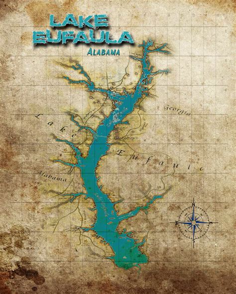 Vintage Map Lake Eufaula Alabama 8 X 10