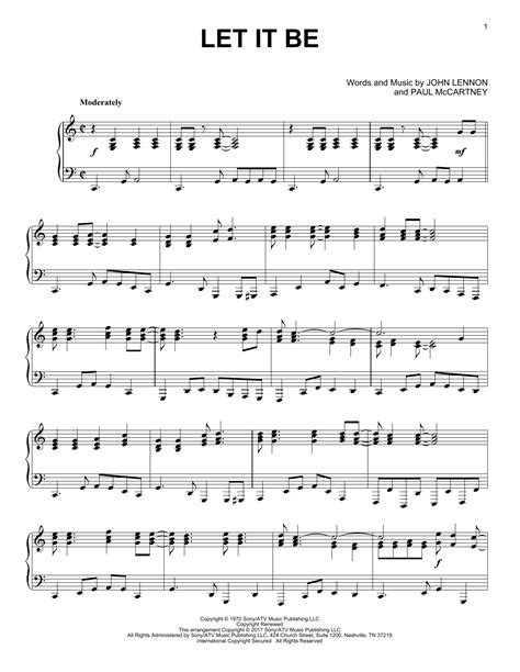 Let It Be Piano Solo Print Sheet Music Now