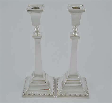 Pair Of Art Deco Silver Candlesticks Marked For Birmingham 1930 By