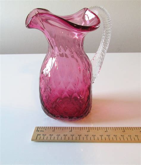 Cranberry Glass Jug Art Glass Pitcher Chalet Glass Pitcher Etsy