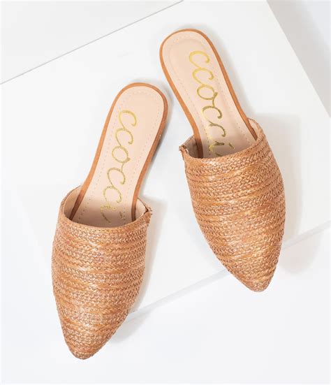 Tan Woven Straw Slip On Mules In 2020 Slip On Mules Vintage Shoes