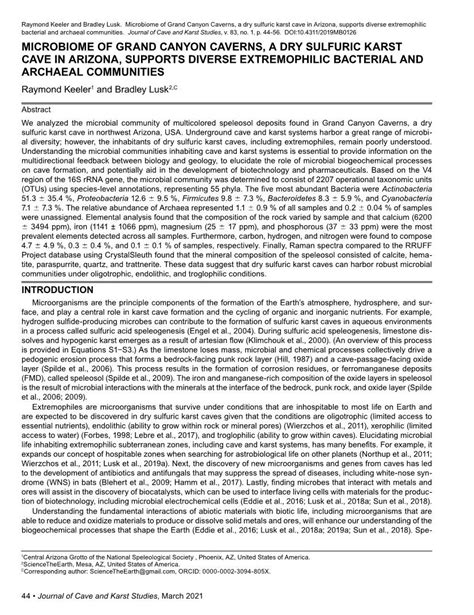 Microbiome Of Grand Canyon Caverns A Dry Sulfuric Karst Cave In