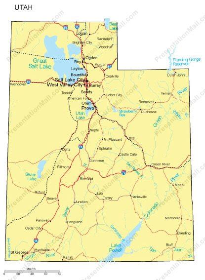 Utah Powerpoint Map Counties Major Cities And Major