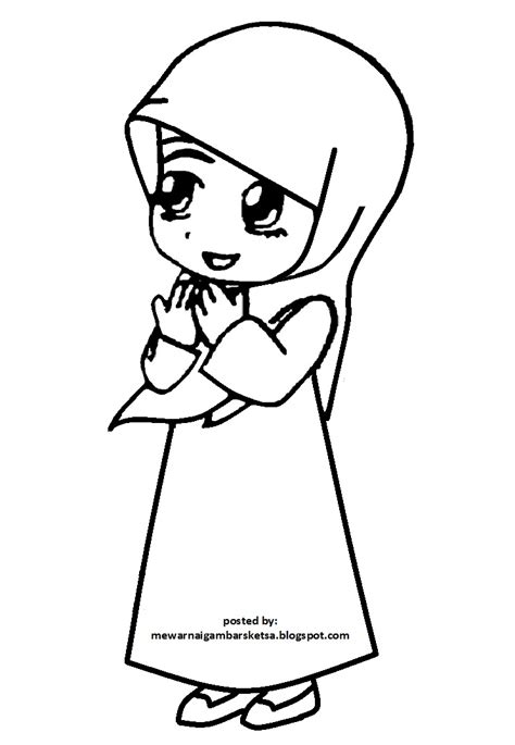 Gambar Mewarnai Gambar Sketsa Kartun Anak Muslimah 100 Muslim Download