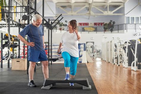 Joyful Elderly Woman Exercising At Gym Stock Image Image Of Agility