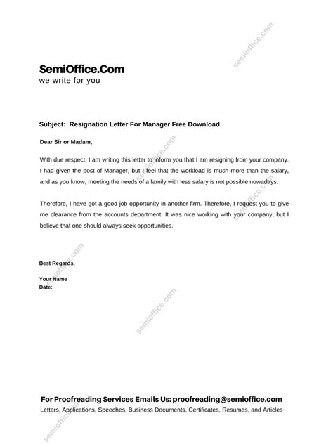 Resignation Letter For Manager Free Download Semiofficecom