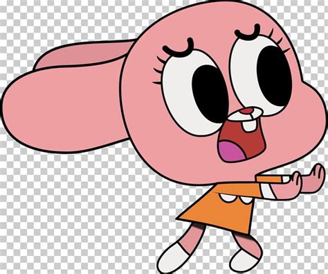 Pink Cartoon Character With Big Eyes And An Orange Dress Holding Her Hand Out To The Side
