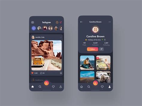 Instagram Redesign Concept Dark Mode App Interface Design Android