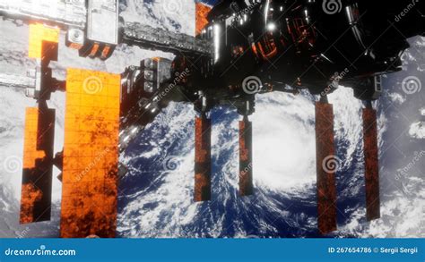 International Space Station In Outer Space Over The Planet Earth Stock