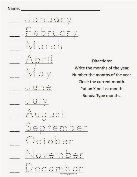 Months Of The Year Tracing