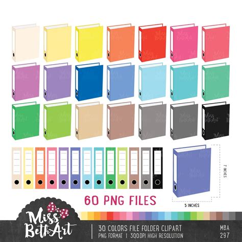 30 Color File Folder Clipart 60png Instant Download Etsy