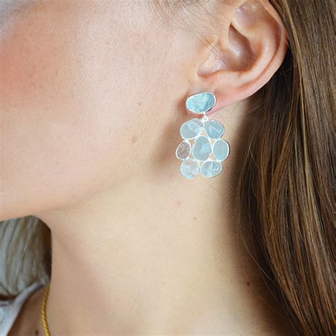 Aquamarine Flower Stud Earrings Silver Tara Sushilla Jewellery