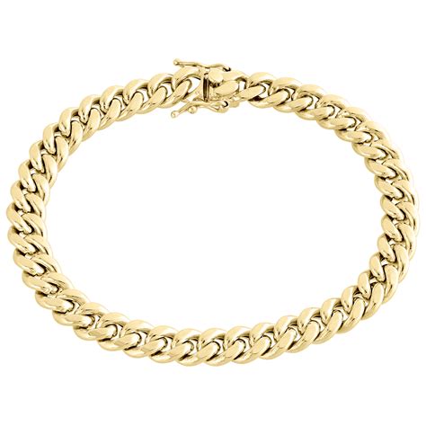 Real 10K Yellow Gold Hollow Miami Cuban Link Bracelet 8.50mm Box Clasp