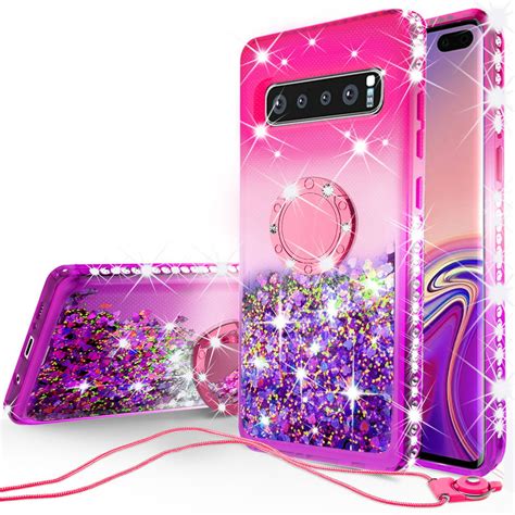 Soga Rhinestone Liquid Quicksand Cover Cute Girl Phone Case Compatible For Samsung Galaxy S10