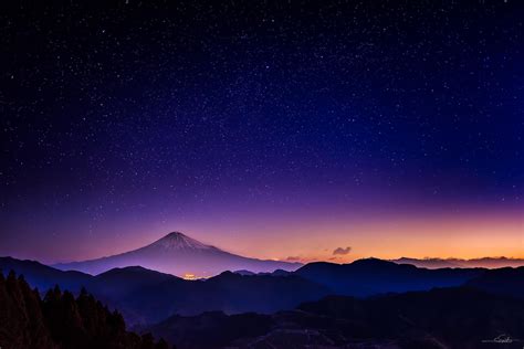 Stars Night Mountains Nature Sky Volcano Sunset Wallpaper