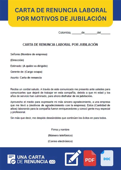 ᐅ Carta de Renuncia Laboral por Motivo de Jubilación