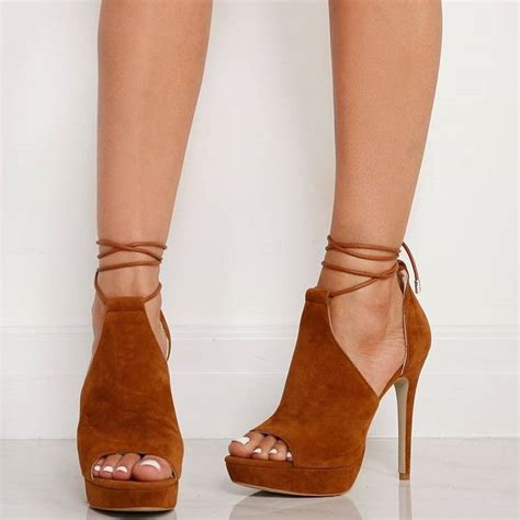 Don T Miss These ‘cersei’ Lace Up Heels In Tan Faux Suede On Your Next Shoes Tan Strappy