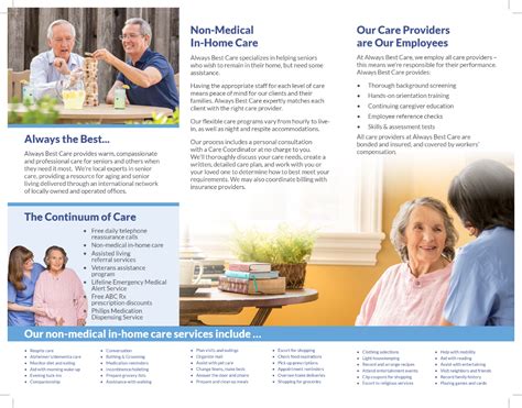 Non Medical In Home Care Brochure 3 Panel Brochure Abc Company Store