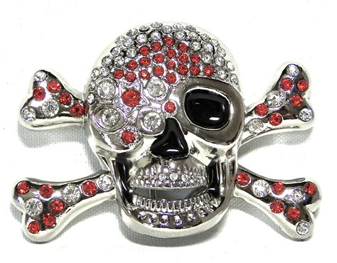 Skull And Crossbones Bling Red And Silver Belt Buckle Skull And Pirate