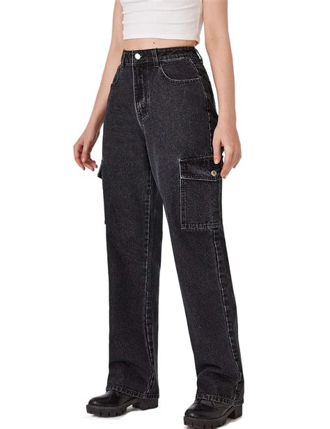 Buy Mumubreal Womens High Waist Baggy Jeans Flap Pocket Side Relaxed Fit Straight Wide Leg