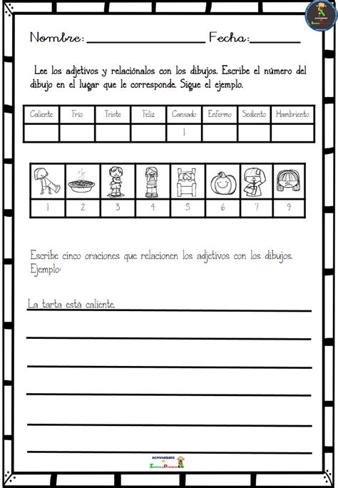 Fichas Para Trabajar Los Adjetivos Calificativos 5 Sustantivos Y