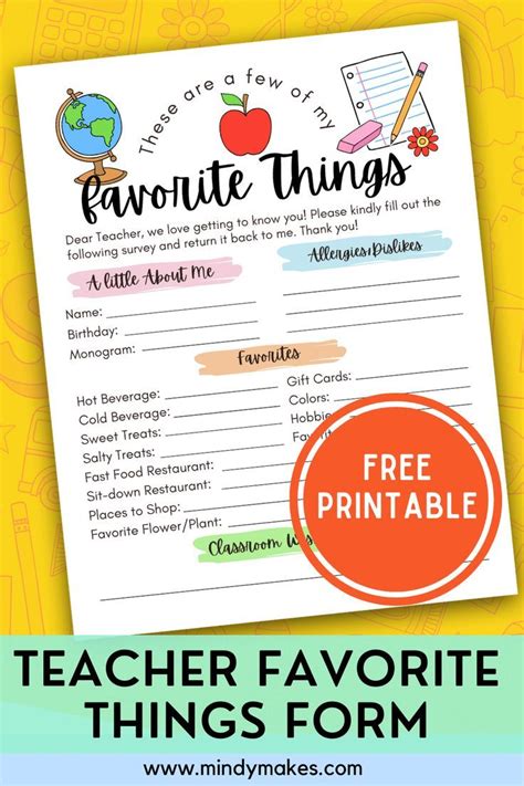Free Printable Teacher Favorite Things Questionnaire Artofit