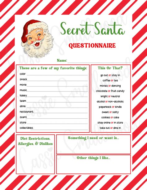 Free Printable Secret Santa Questionnaire Templates Cassie Smallwood