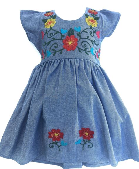 Mexican Baby Dress Denim With Floral Design Embroidery From Etsy