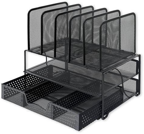 Simple Houseware Mesh Desk Organizer With Sliding Drawer Double Tray