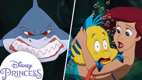 ariel saves flounder from a shark the little mermaid disney princess youtube