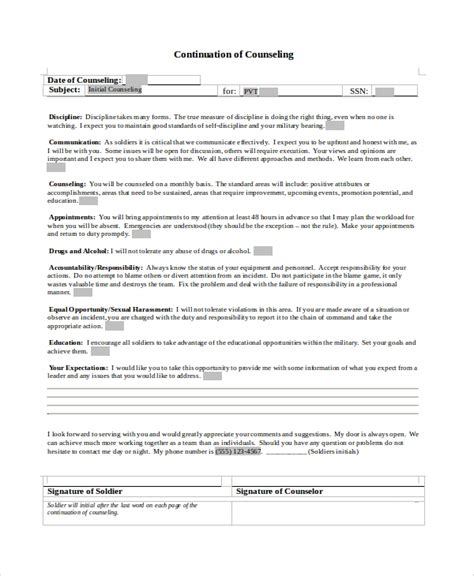 Monthly Counseling Template Tutoreorg Master Of Documents