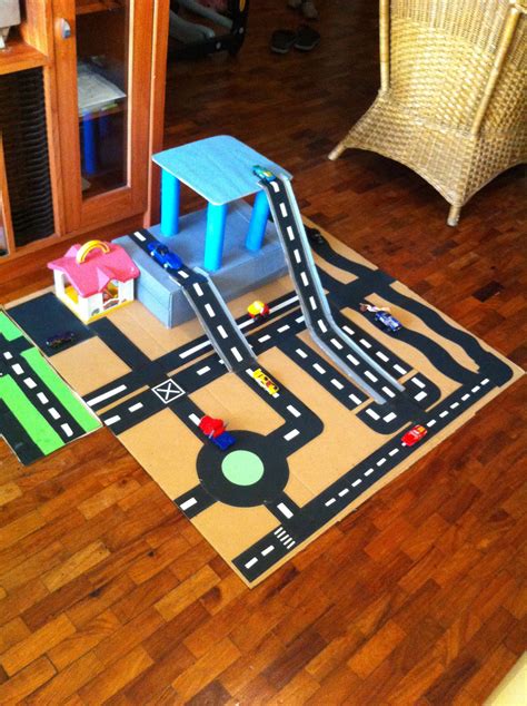 Diy Car Track Made From Old Boxes Art Paper And Sticker Paper Car