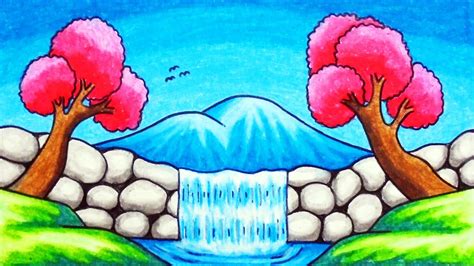 Looking for online drawing lessons on how to draw scenery backgrounds ? How to Draw Easy Scenery | Drawing Mountain Waterfall ...