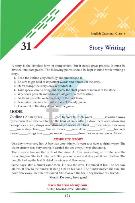 Class 6 English Grammar Chapter 31 Story Writing For Session 2022 2023