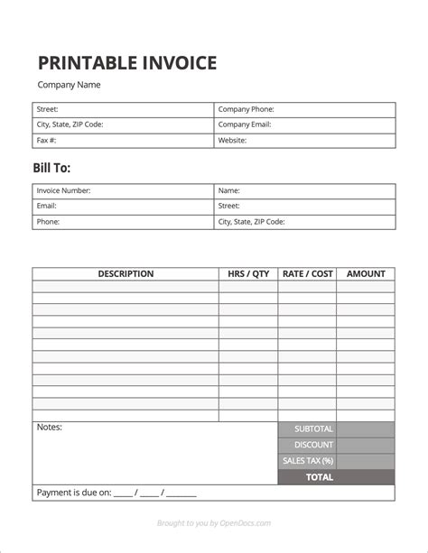 Free Printable Invoices Templates Blank Printable Form Templates And