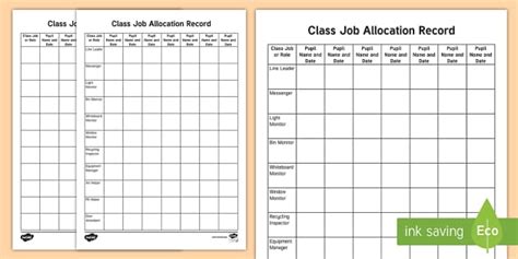 Classroom Job And Role Allocation Planning Template Twinkl