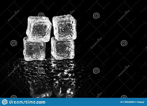 Ice Cubes Reflection On Black Table Background Stock Image Image Of