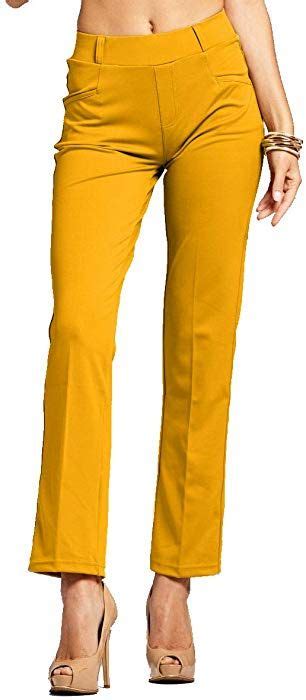 Premium Womens Stretch Dress Pants Treggings Bootcut Mustard Small Ye01 Solid Mustard
