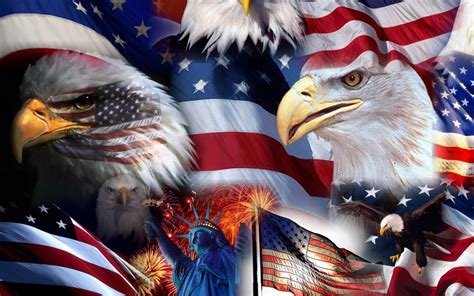American Symbols Bald Eagle Statue Us Flag Star Statue Of Liberty