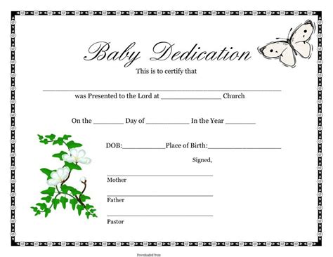 Simple Free Fillable Baby Dedication Certificate Download In 2021