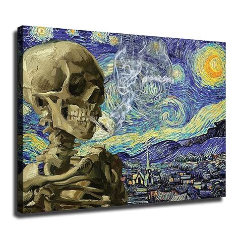 Buy Funny Bathroom VinVincent Van Gogh Starry Night Skull Cigarette Combine Wall Art X Inch