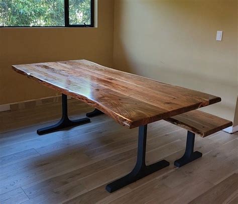 Live Edge Acacia Wood Table And Bench Set Etsy Table And Bench Set